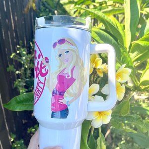 Barbie Girl LETS GO PARTY Movie Pink Tumbler 40 oz tumbler with hand carry handl